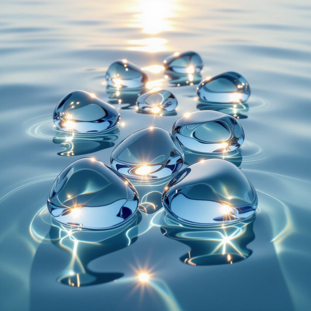 Glass Rocks Shimmering on Rippling Water