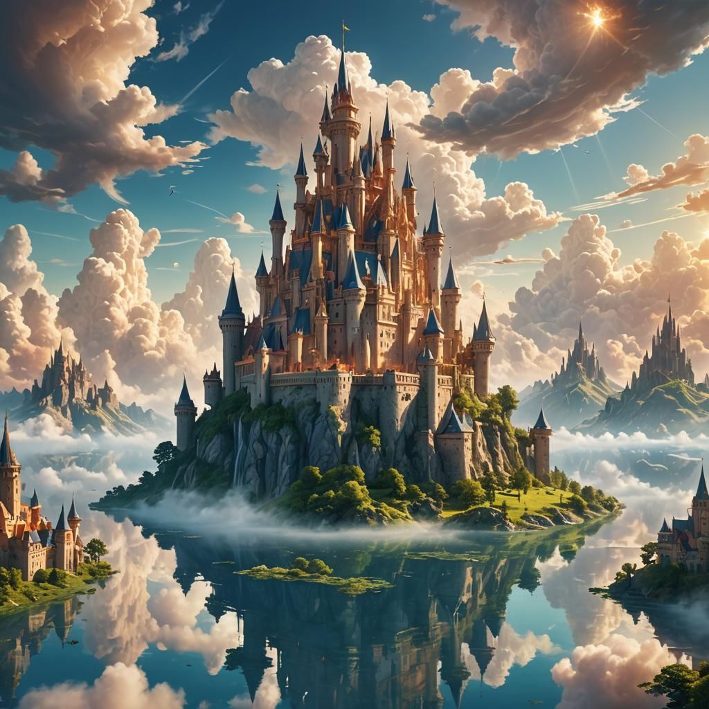 Magical Floating Island with Castle: Fantasy Concept Art