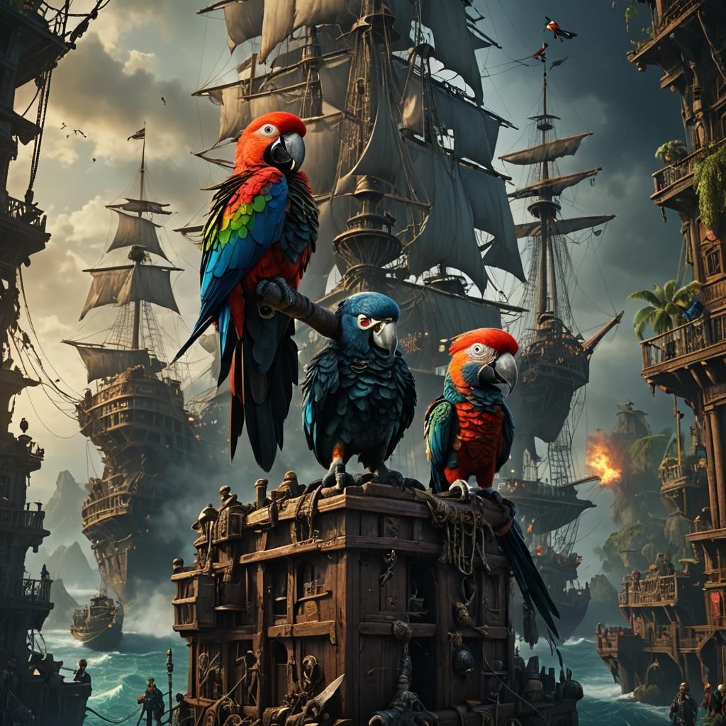 Cinematic Parrot Pirate in Digital Matte Painting
