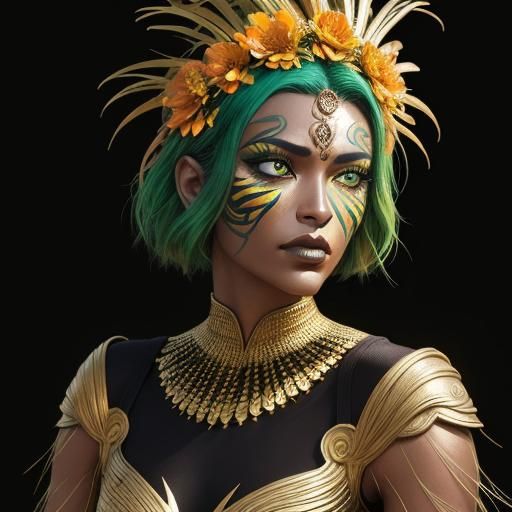 Exotic Gold Woman in Jungle, Comic Book Art