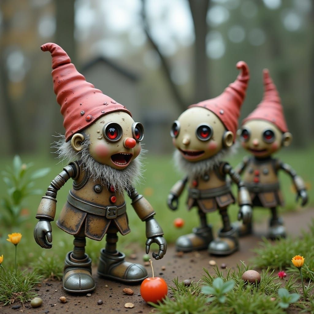 Surreal Robot Uprising in a Suburban Backyard