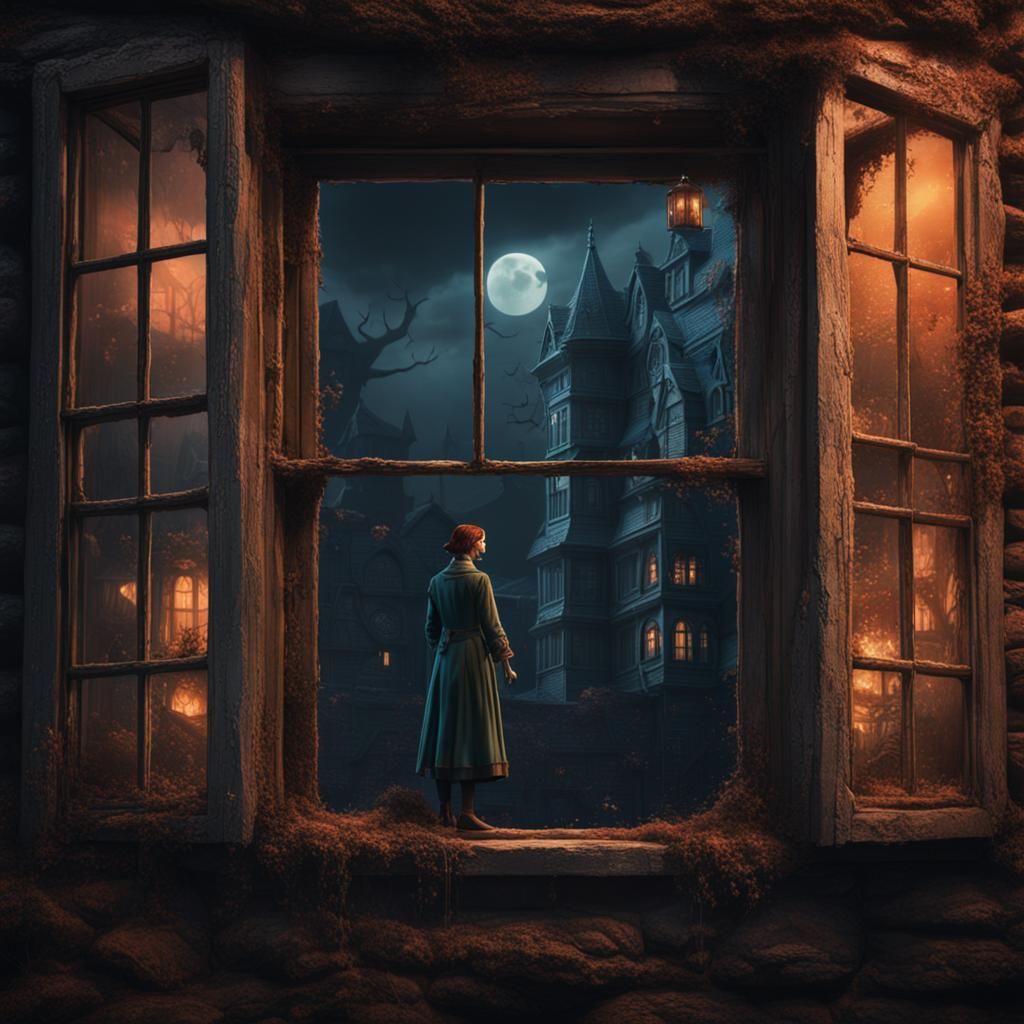 Creepy Woman in Window: Detailed Matte Painting