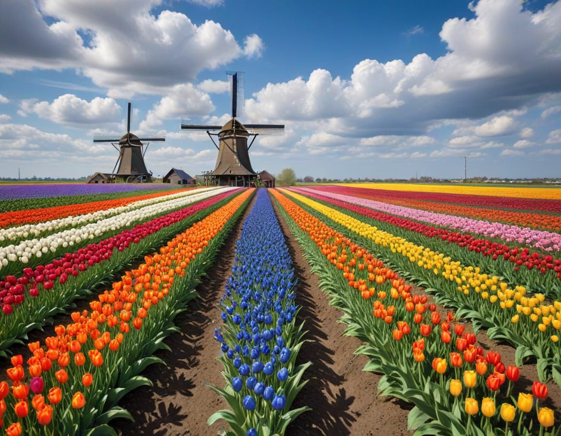 Vibrant Dutch Tulip Fields in Spring Bloom