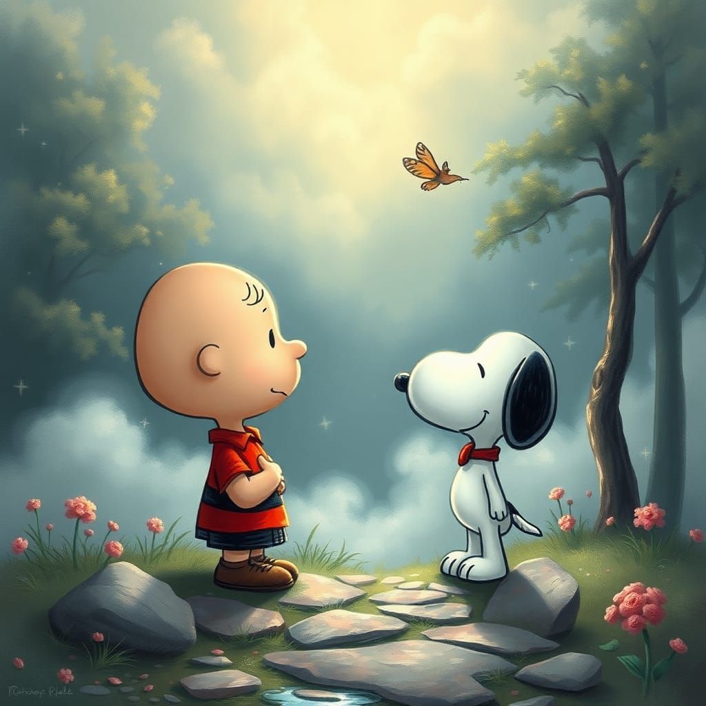 Charlie Brown and Snoopy in Ethereal Fantasy Style