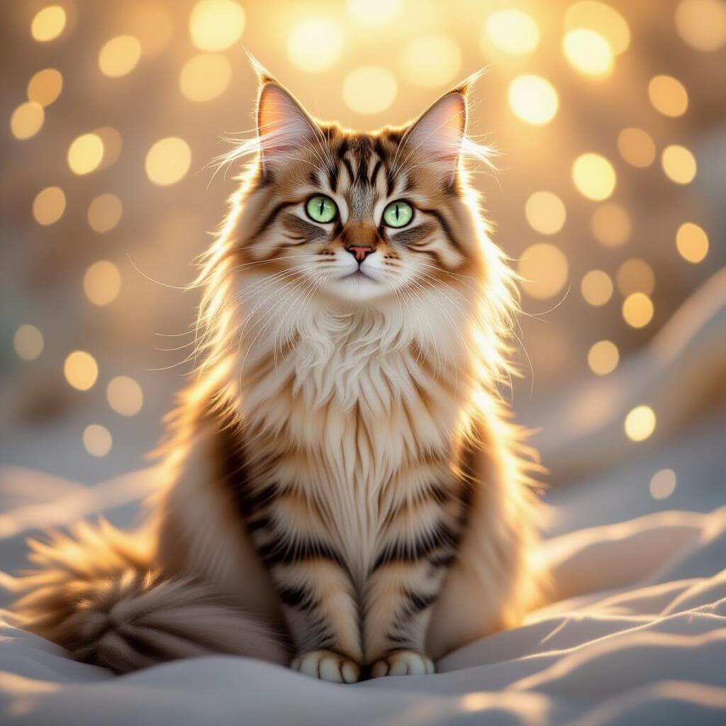 Majestic Cat with Shimmering Fur in Golden Hour Light