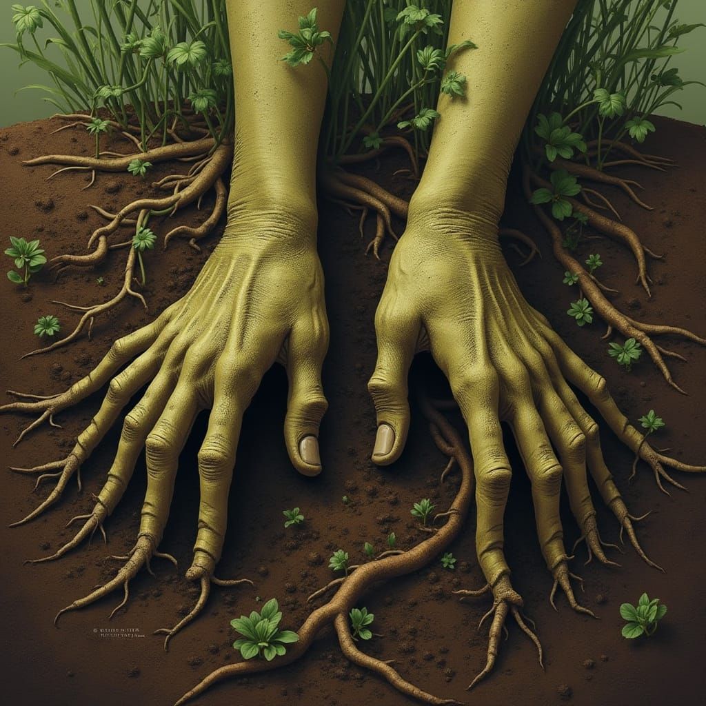Plant Roots Shaped Like Hands Underground
