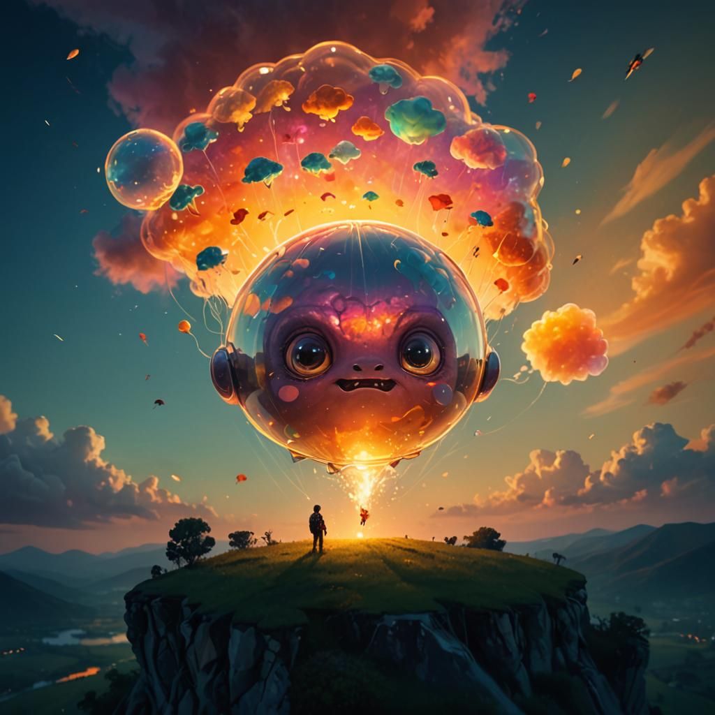 Dreamy Monster Skydiving Concept Art