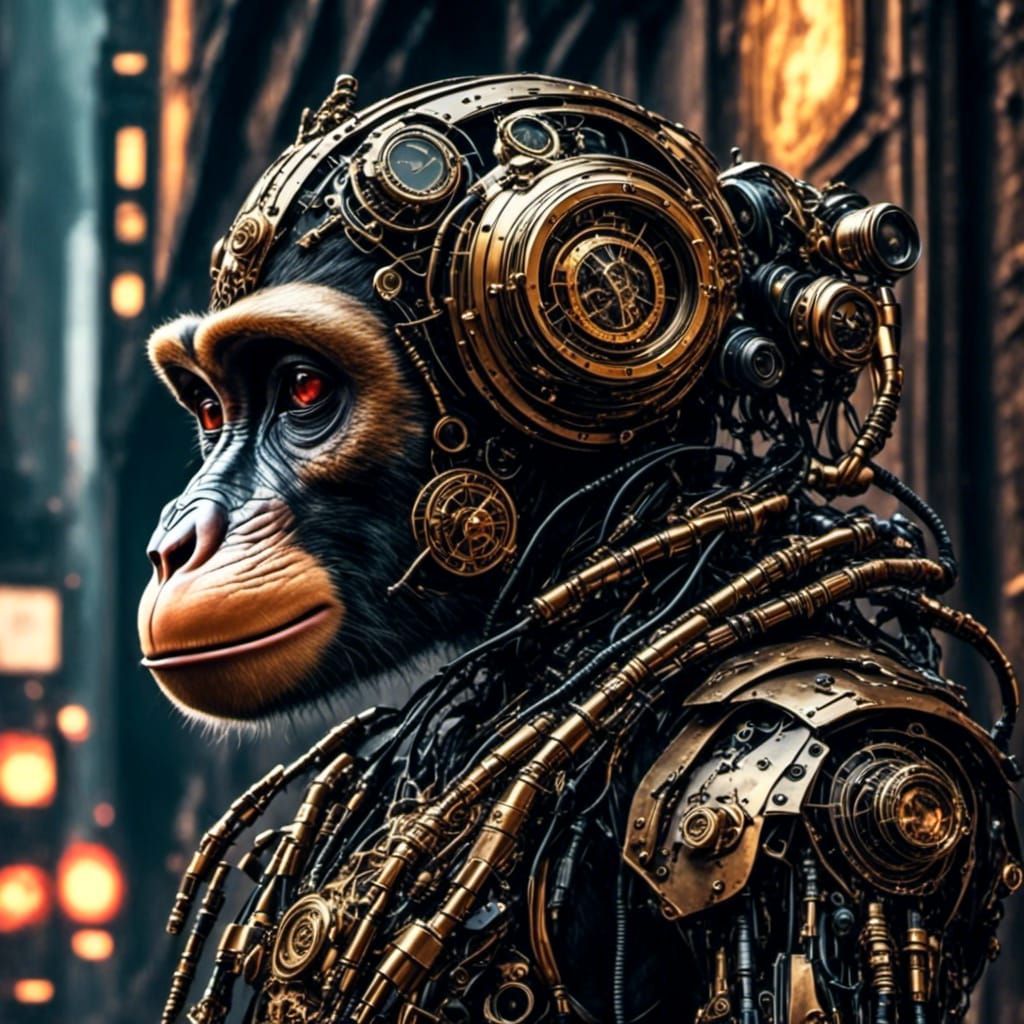 Steampunk Cyborg Monkey King on Building