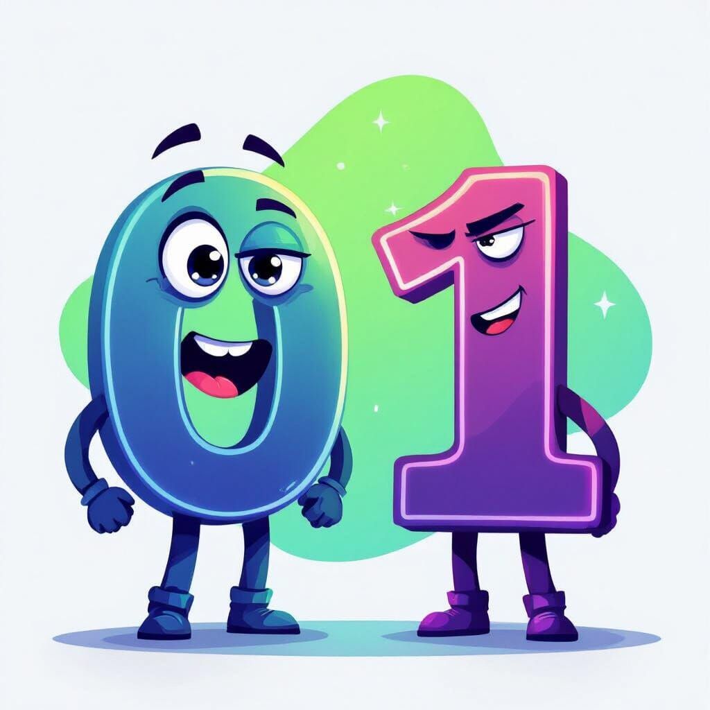 Digital Art of Numbers 0 and 1 with Faces