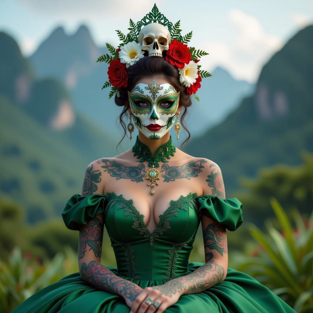 A beautifully poised female figure, adorned with intricate t...