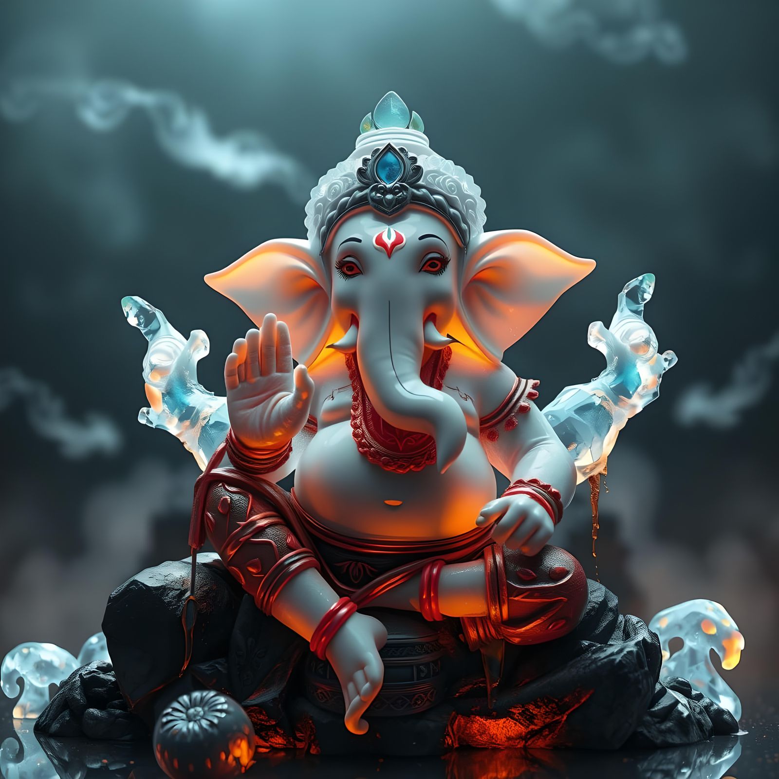 Icy Fire Ganesha: 3D Digital Art Masterpiece