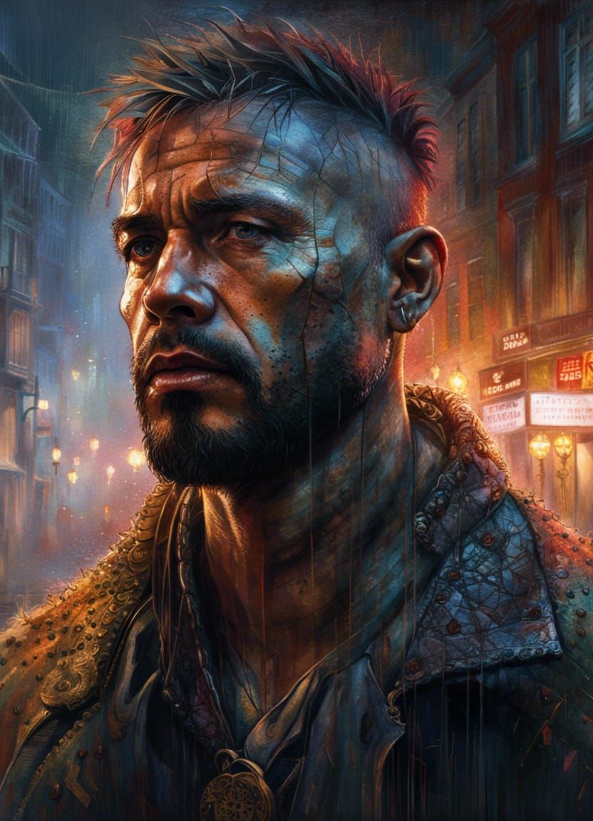 Intense Portrait of a Scarred Man in Dramatic Light