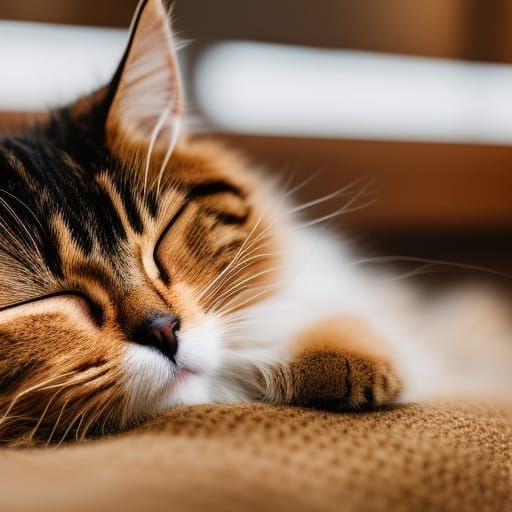 Fluffy Cat Nap in Golden Light