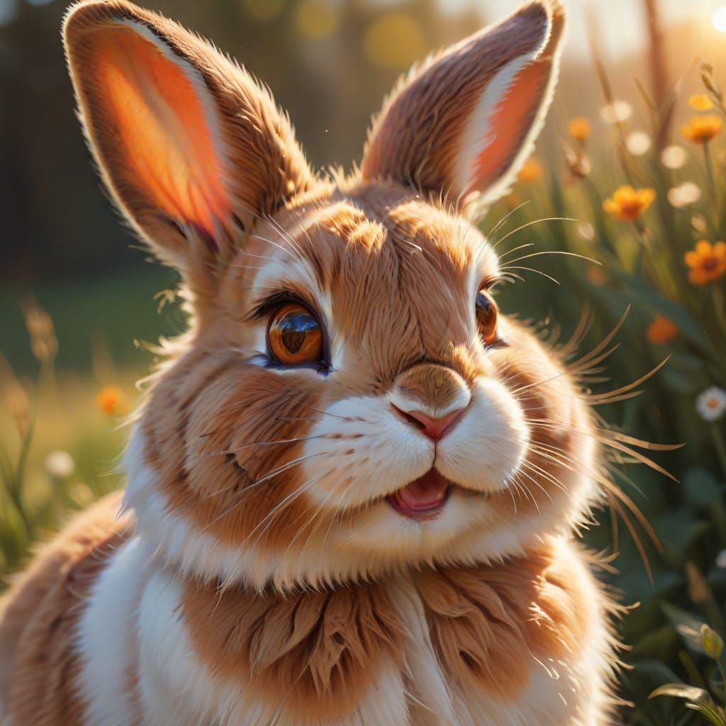 Joyful Bunny Portrait in Vibrant Oil Painting Style