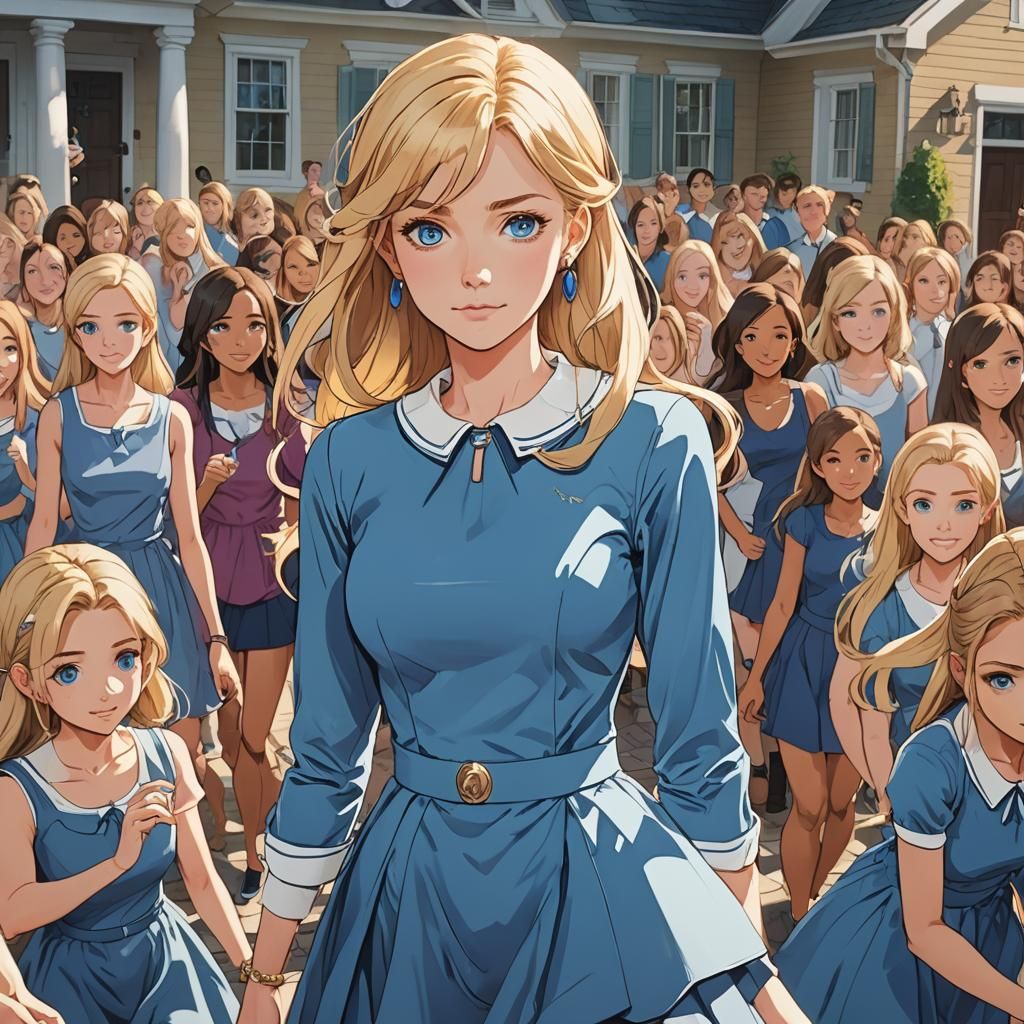 Sorority President and Sisters in Anime Style