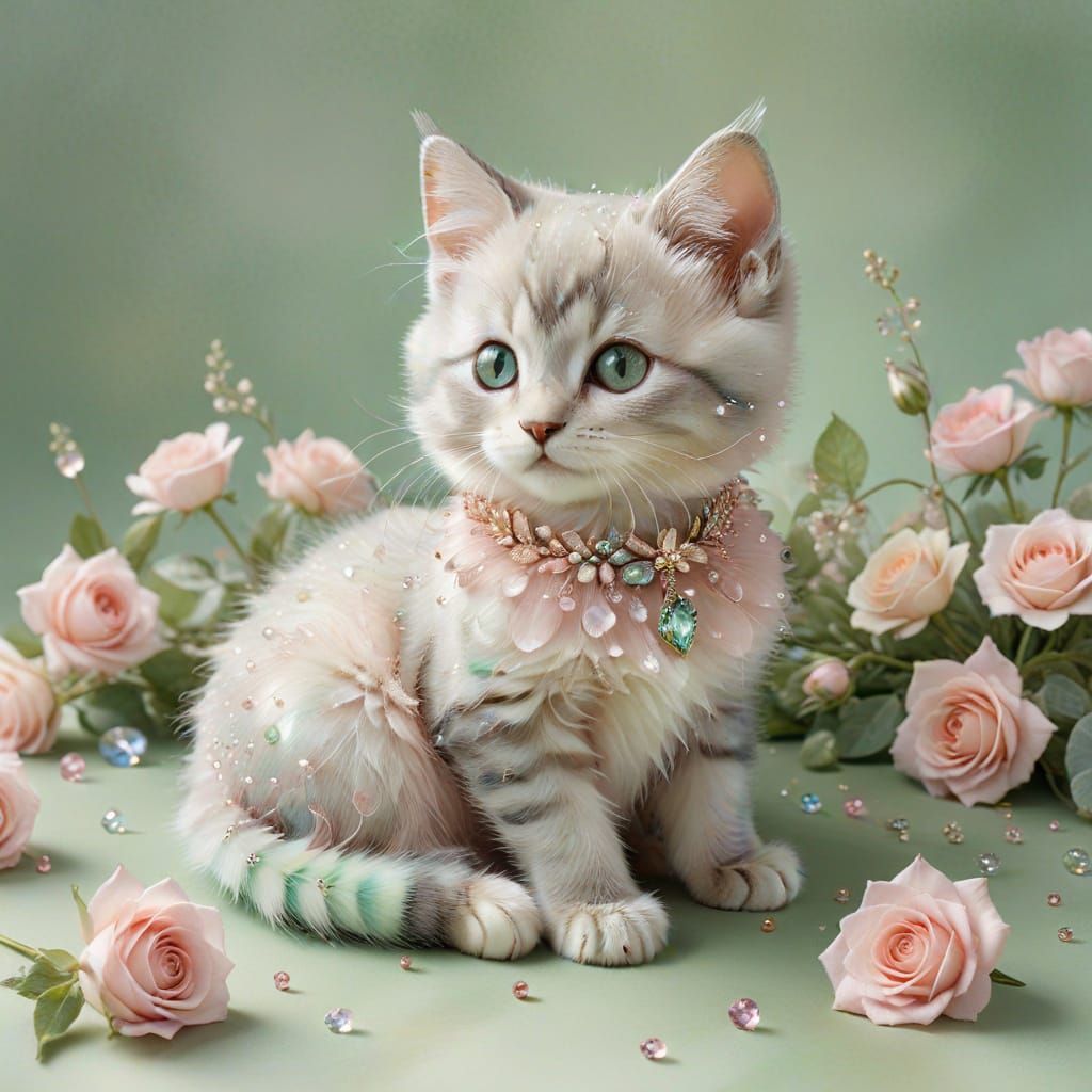 Sparkling Jewel Kitten in Dreamy Watercolor Style