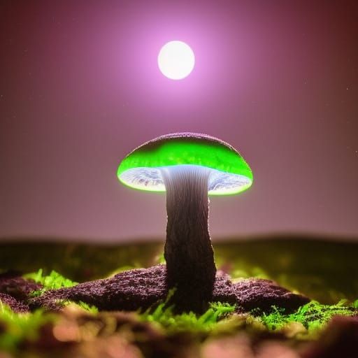 Bioluminescent Mushroom in Moonlight: Hyperrealistic Digital...