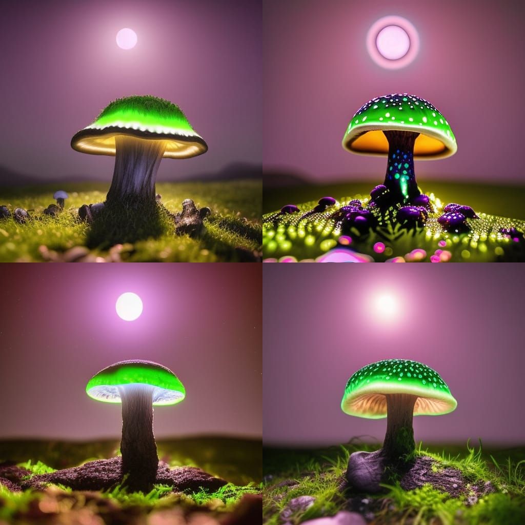 Bioluminescent Mushroom in Moonlight: Hyperrealistic Photo