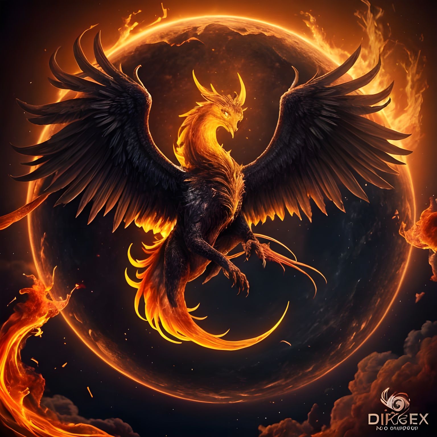 Phoenix Rising Under Full Moon in Fantasy Art