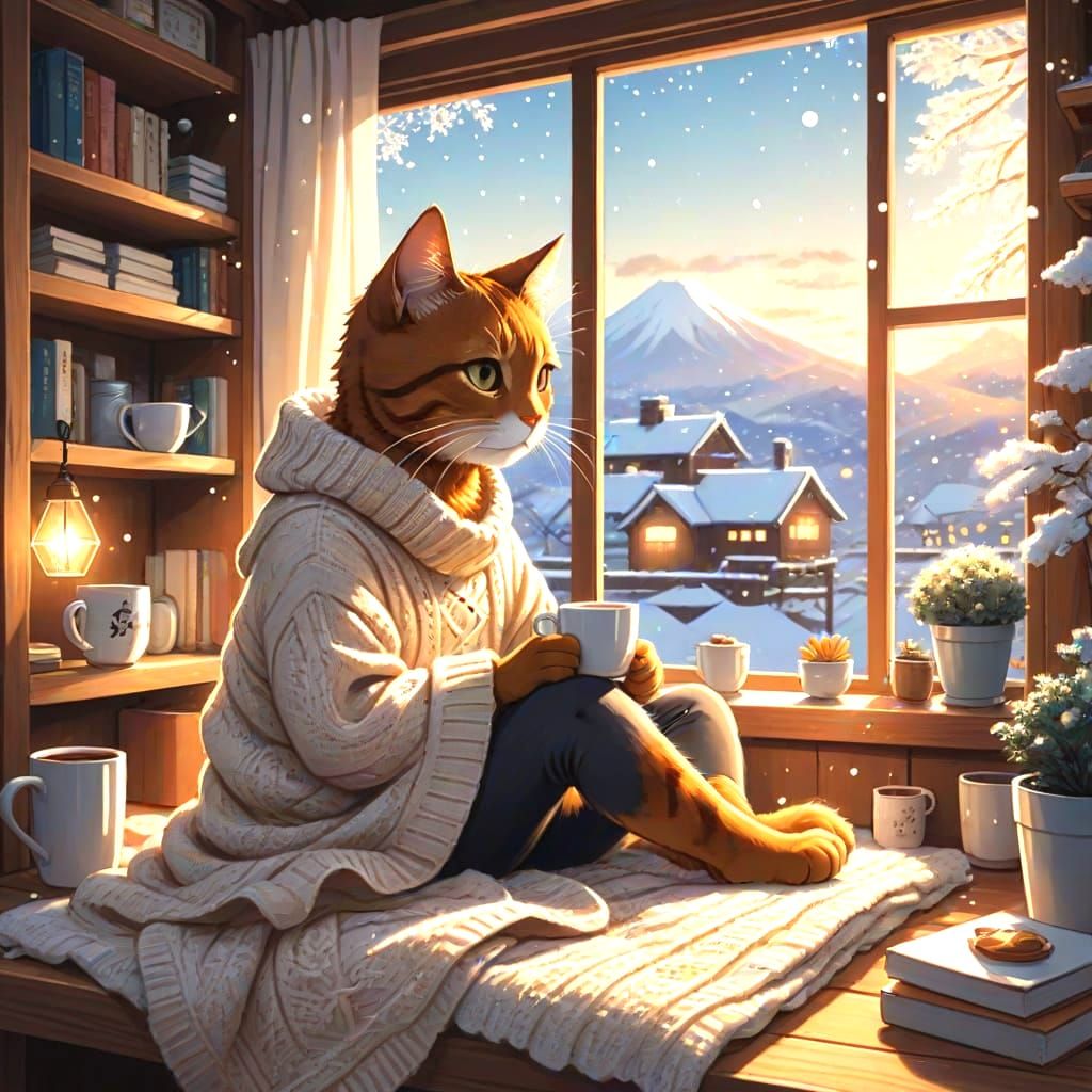 Cozy Cabin Reading Corner in Anime Style