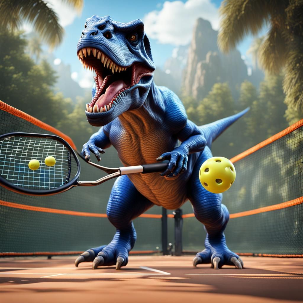 T-Rex Plays Pickleball: Detailed Matte Painting