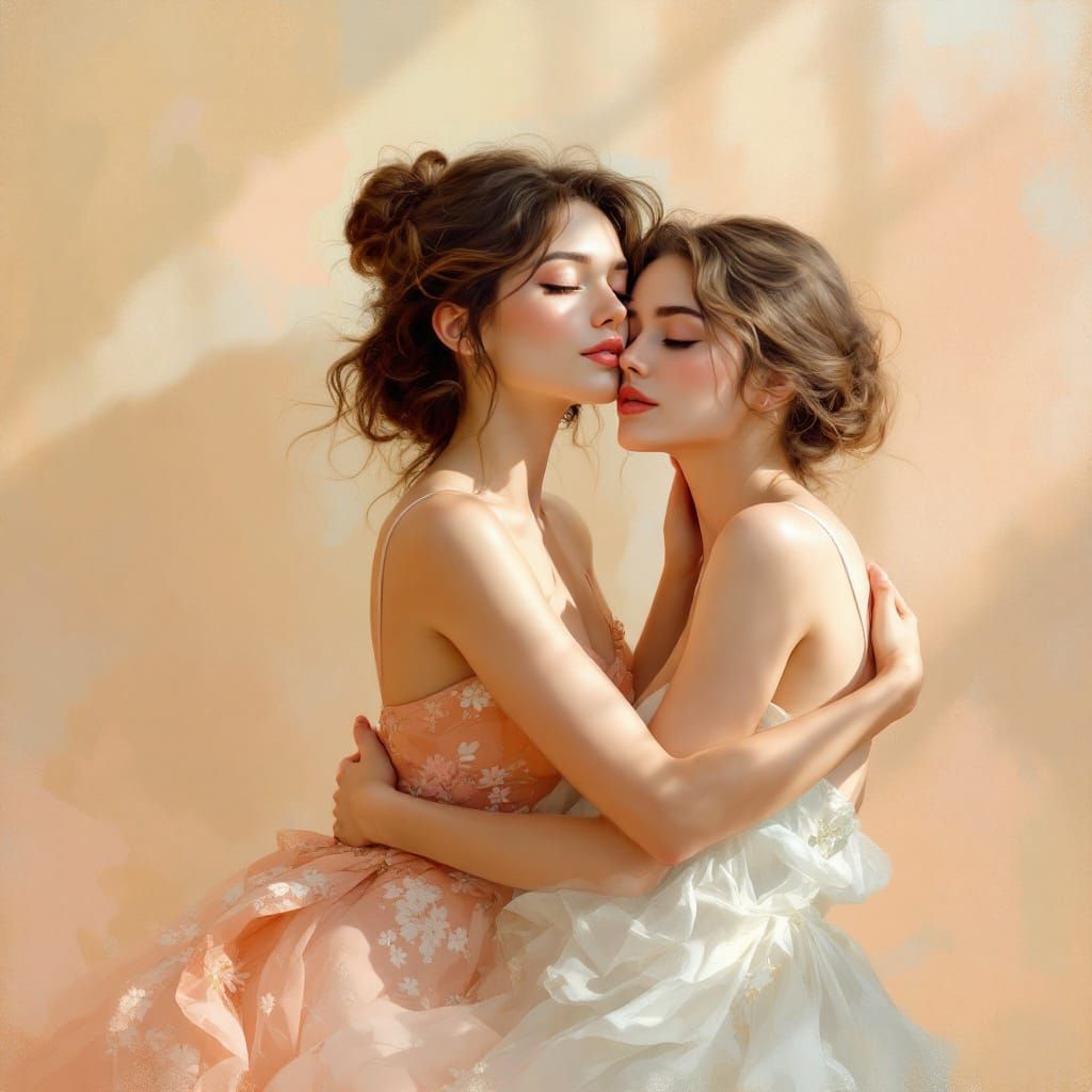 Two Women Embracing in Renaissance Style