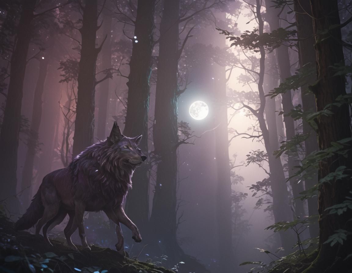 Luminous Power Animal in Forest Night