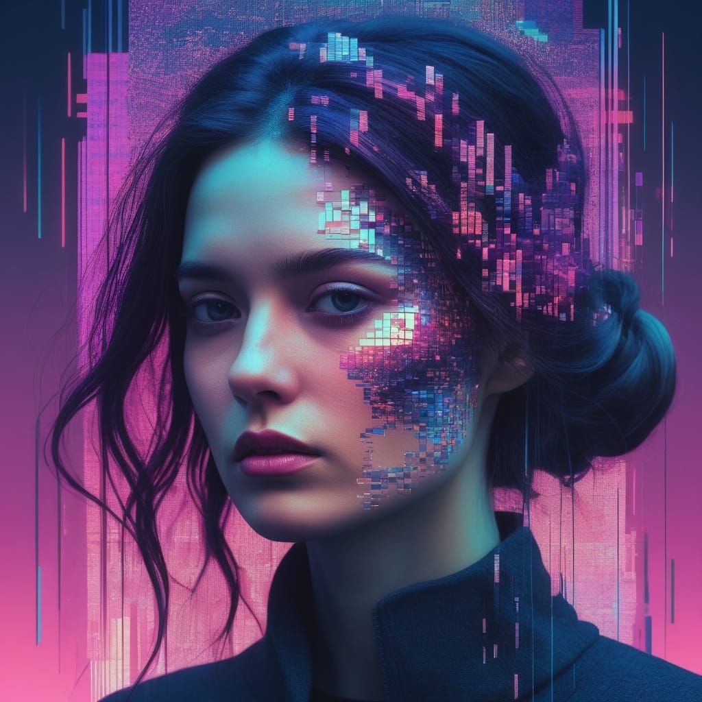 Fragmented Digital Portrait in Glitch Art Style