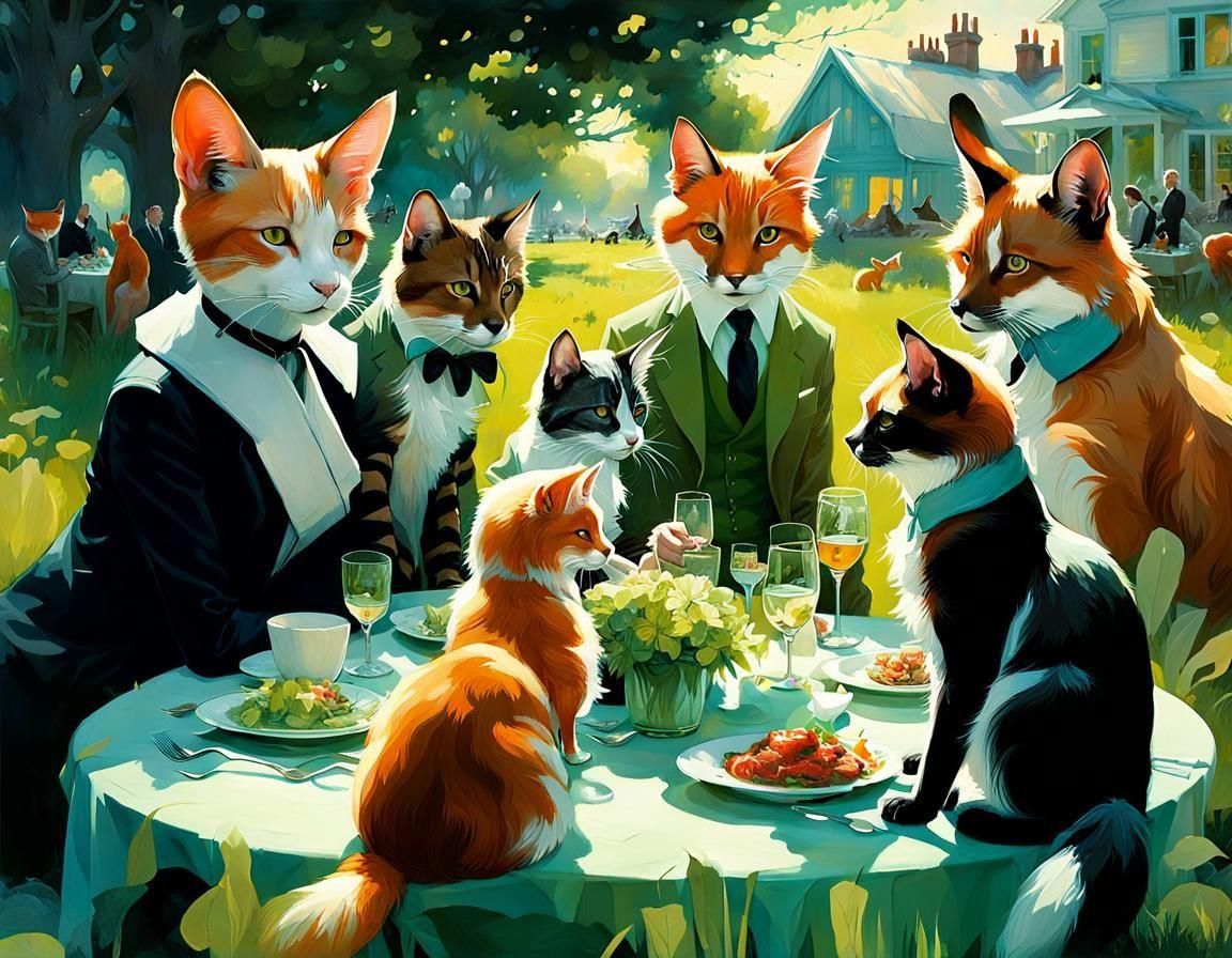 Cats and Foxes having a civilized garden party