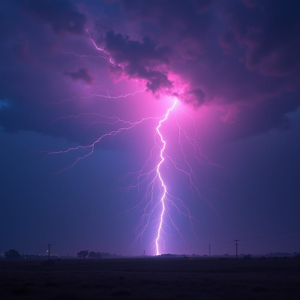 Neon Lightning Storm in Cyberpunk Style