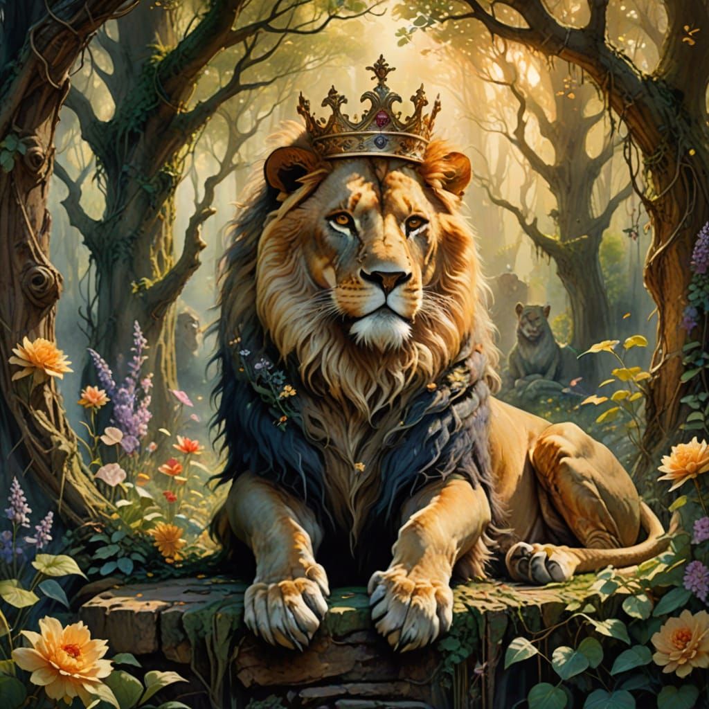 Regal Lion in Whimsical Watercolor Style