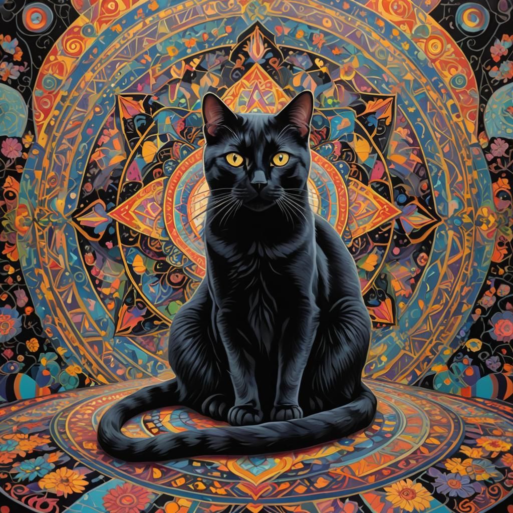 Surrealist Cat in Colorful Escher-esque Room