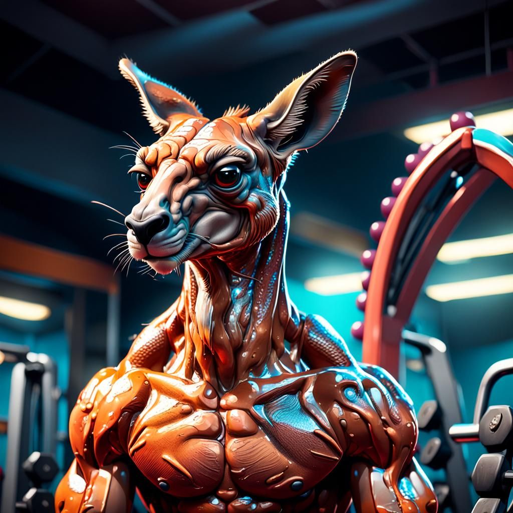 Surreal Gym Warrior in Hyperrealistic Caricature Style