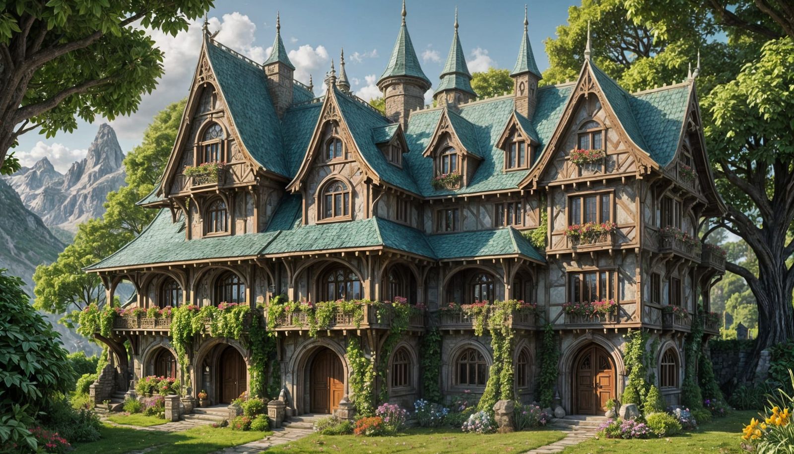 Detailed Elvish Mansion in Colour