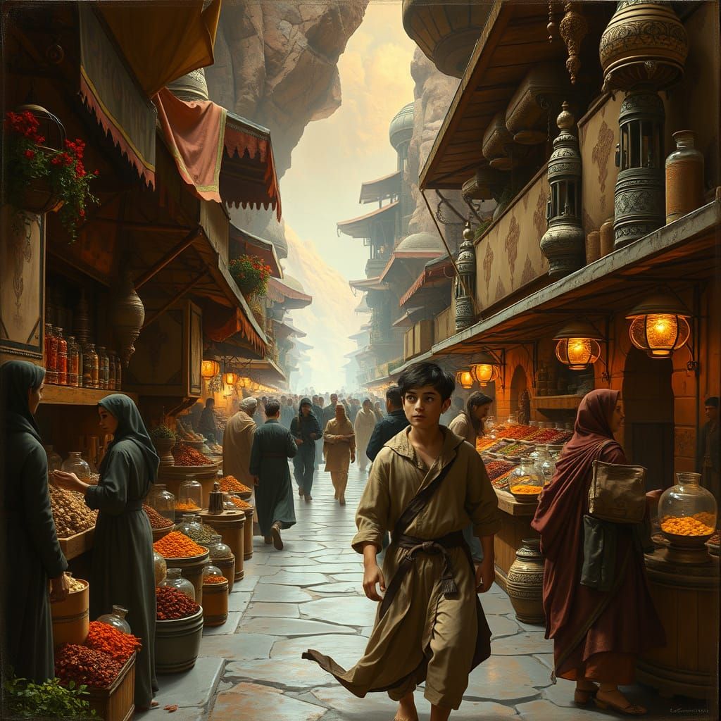 Martian Marketplace Scene in Baroque Style