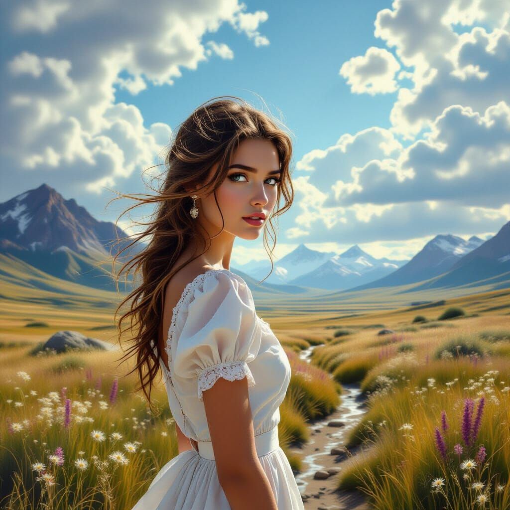 Stunning Woman in Surreal Detailed Landscape