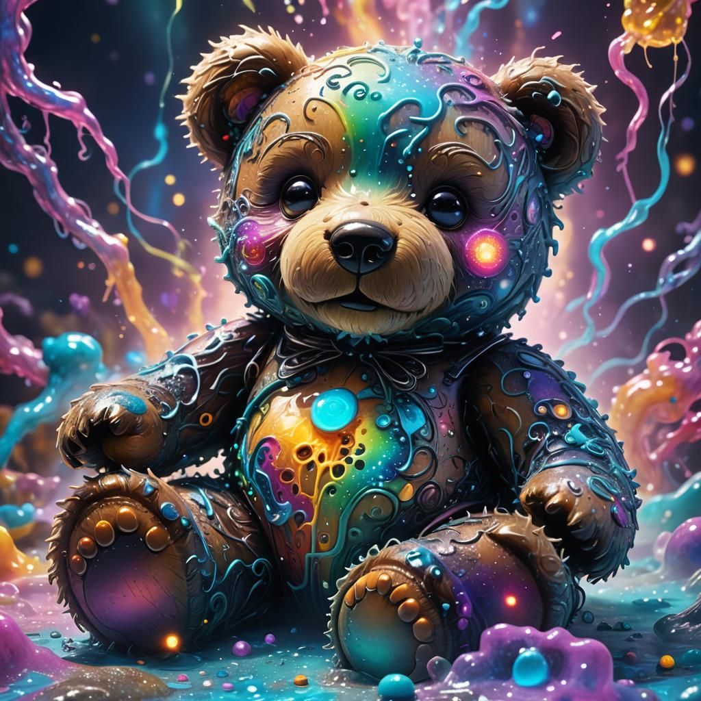 Psychedelic Teddy Bear in Iridescent Oozing Muck