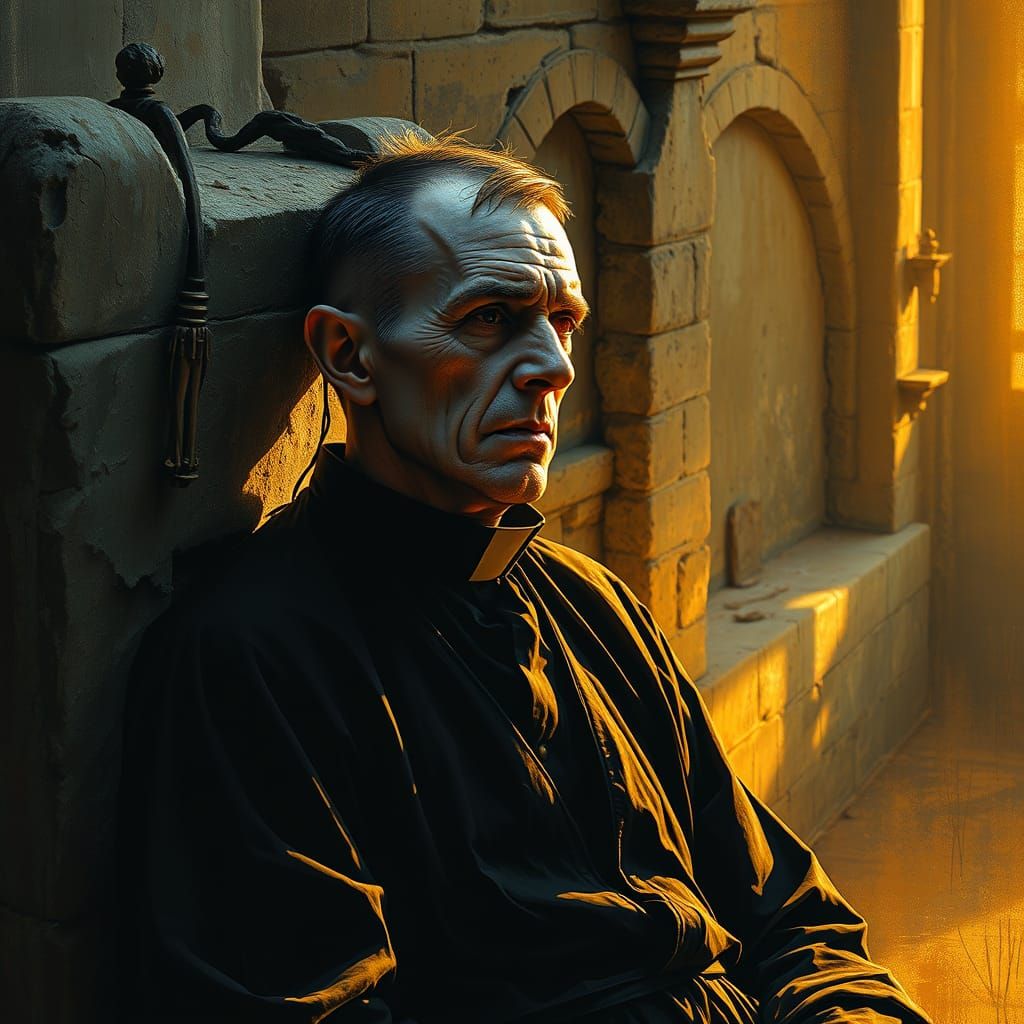 Vampire Priest Slumps Against Stone Wall