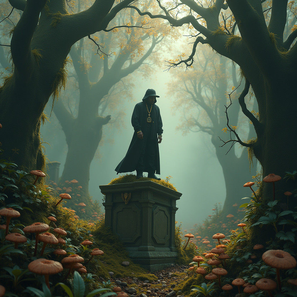 Rapper in Overgrown Graveyard, Dark Fantasy Art