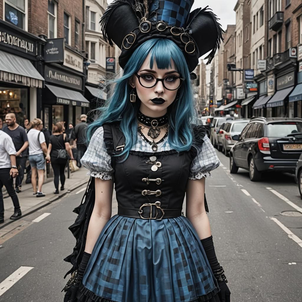 Gothic Punk Girl in City Street Scene