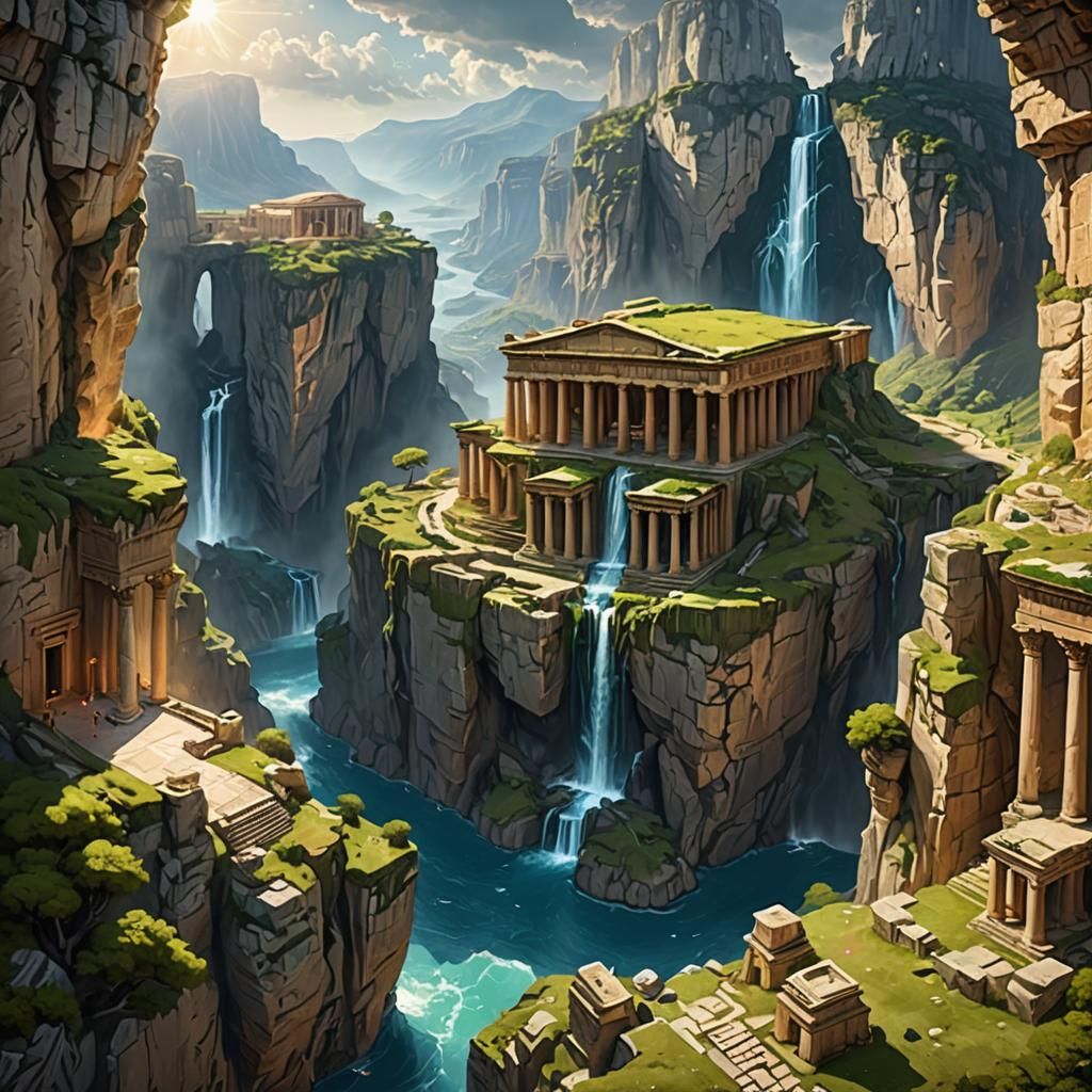 Mythical Greek Realm with Floating Islands