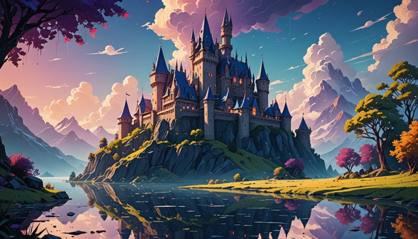 Majestic Castle in Ethereal Fantasy Landscape
