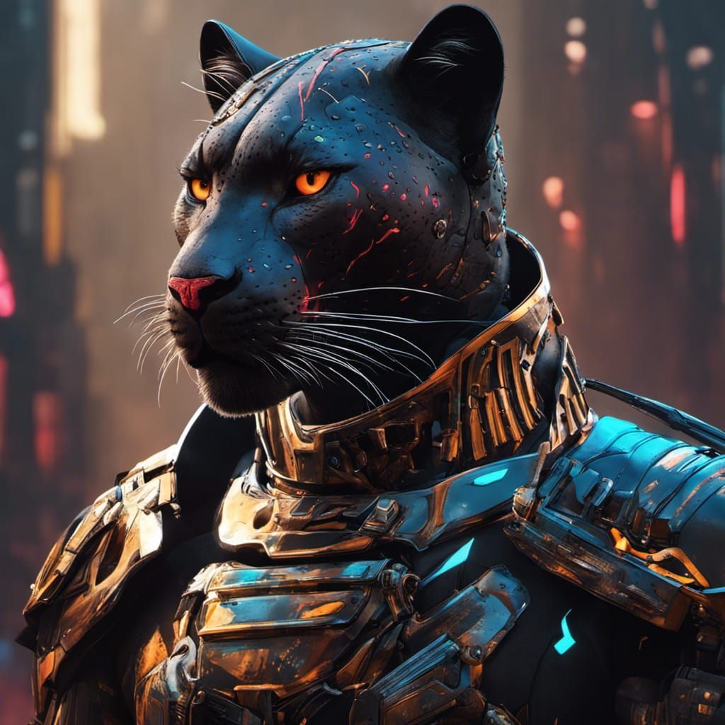 Cyberpunk Armored Leopard of the Future