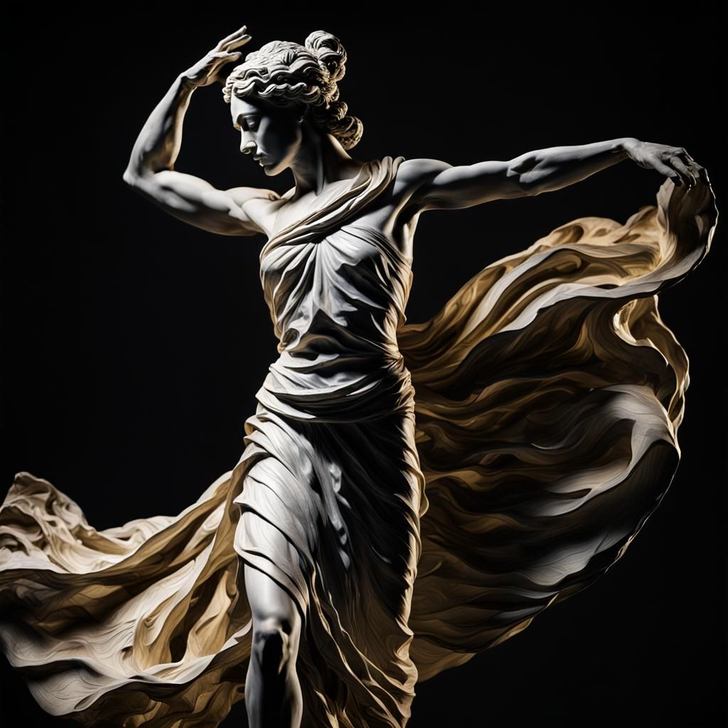 Baroque Sculpture of Dancer in Motion with Chiaroscuro