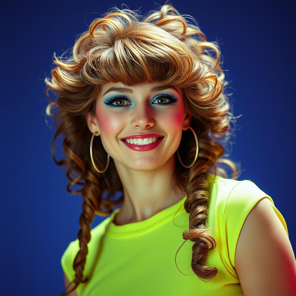 1980s Vaporwave Portrait with Spiral Perm