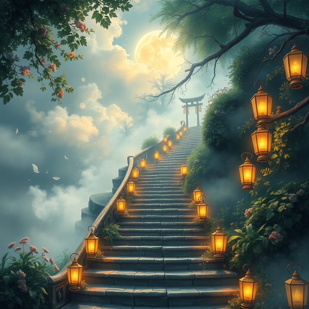 Ethereal Stairway Ascending into Celestial Mist