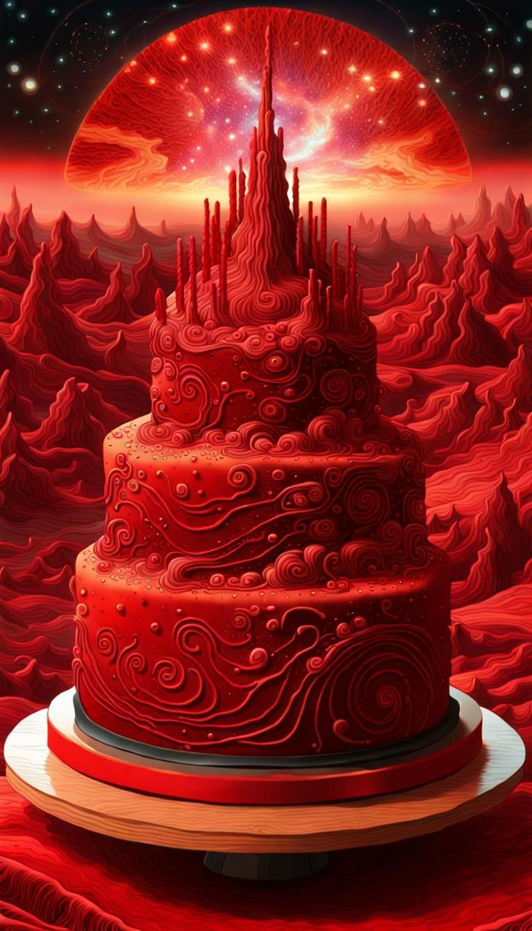 Intricately embroidered red velvet CAKE