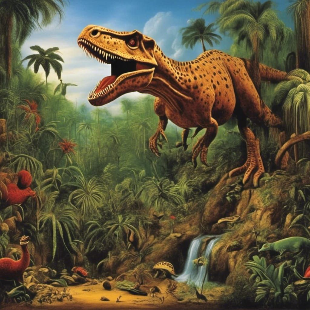 Surreal T-Rex Roams Prehistoric Jungle