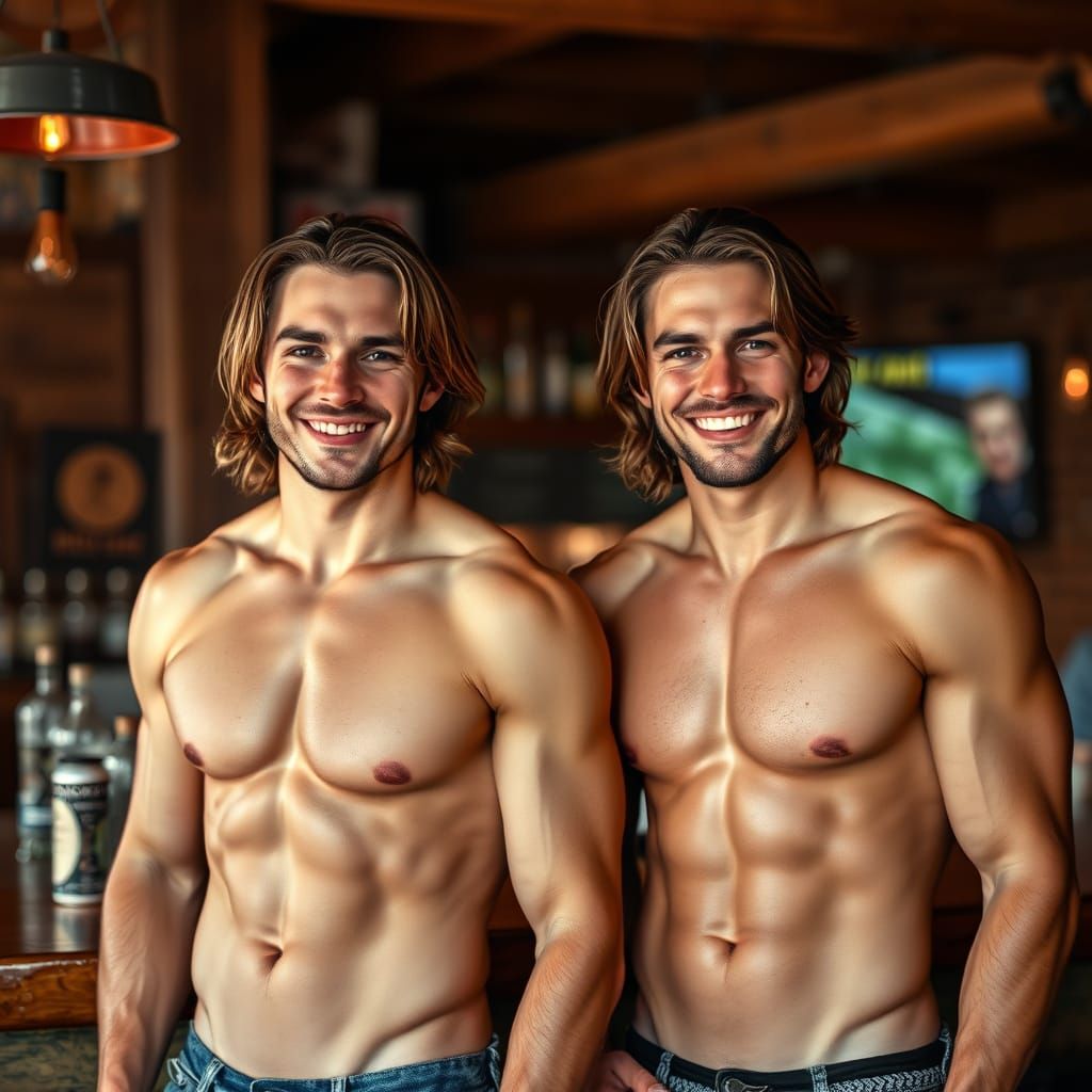 Muscular Men at Bar in Photorealistic Style