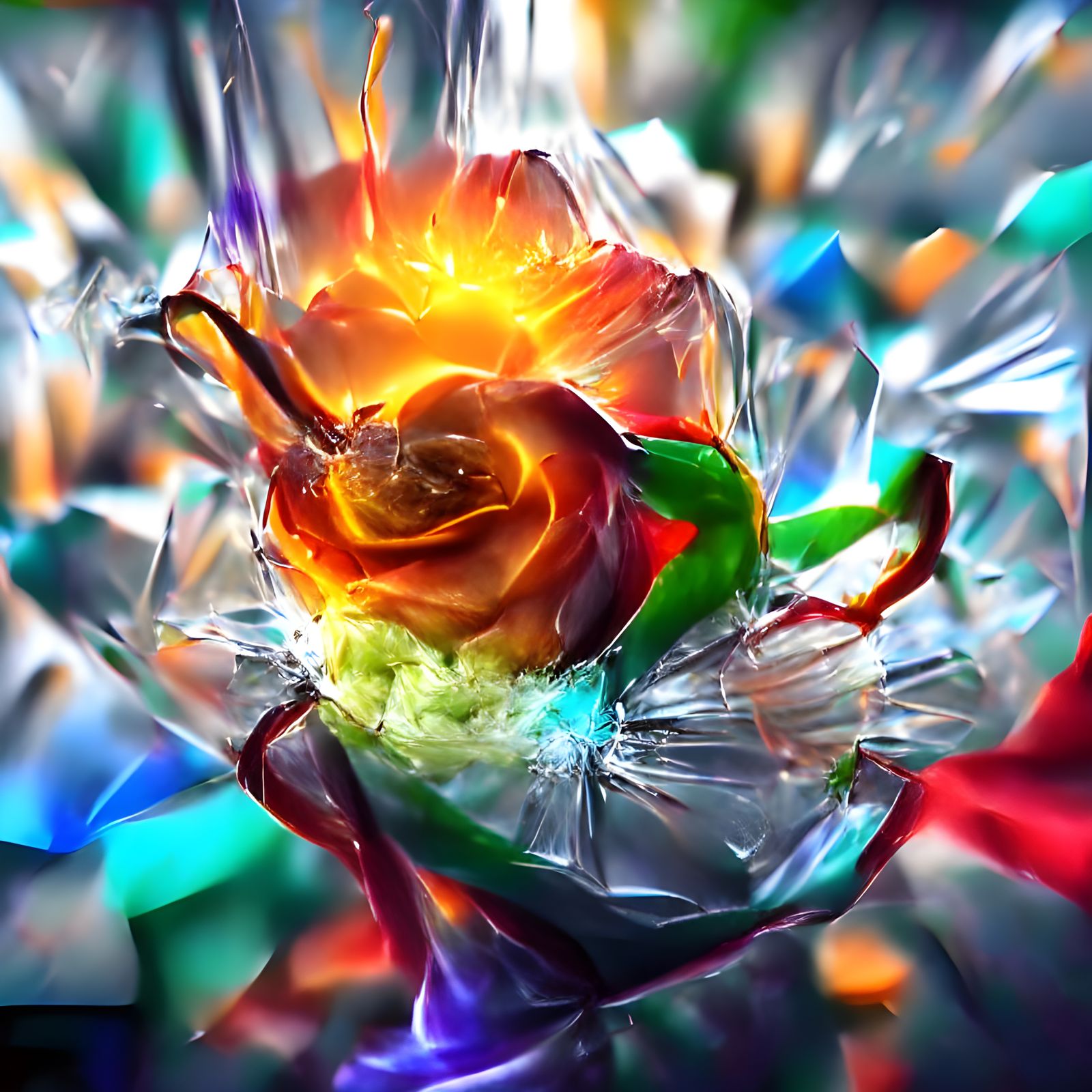Exploding Glass Rose in 8k Resolution